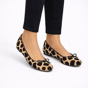 Leopard Calfhair Leather Round Toe Ballet Flat Classic Designer Travel Office